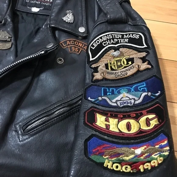 VTG Wilson’s Harley Davidson Owners Group Patches Leather Jacket - Picture 5 of 13